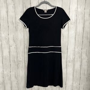 Notations Short Sleeve Black White Modest Knee Length T-Shirt Sheath Dress Small